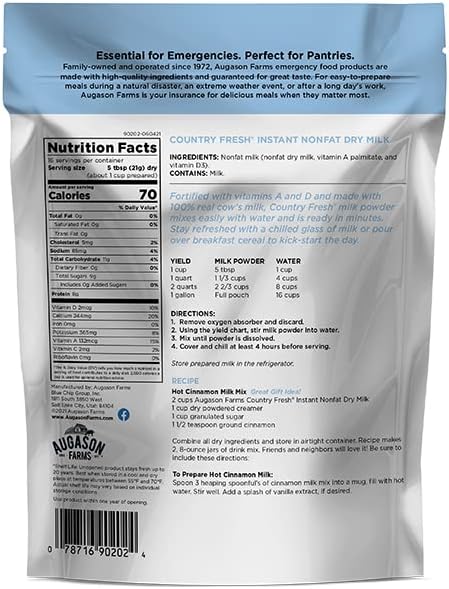 Augason Farms Country Fresh? 100% Real Instant Nonfat Dry Milk Powder Resealable Pouch 11.8 oz. - Image 2